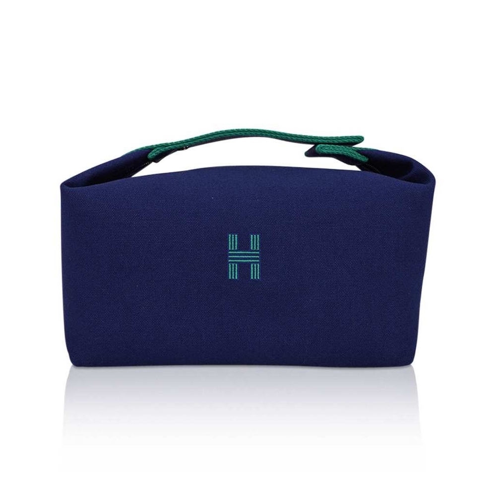 Authentic Hermes Bride a Brac GM large size vanity Bag Blue Denim New